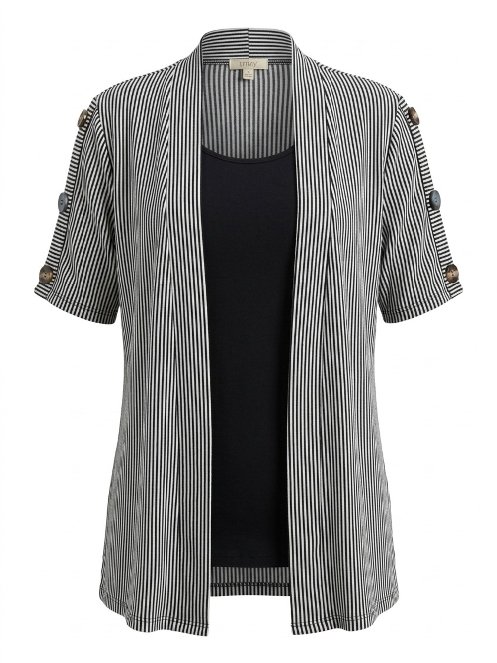 Lavish Black & White Striped Open-Front Women’s Top with Attached Tank